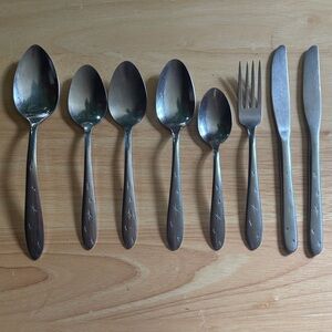 VINTAGE MCM Atomic Starburst Stainless Flatware Set - 8pc Mar-Crest Citation